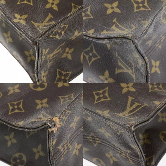 LOUIS VUITTON Logo Sac Plat Hand Tote Bag Monogram Leather Brown - Picture 13 of 15